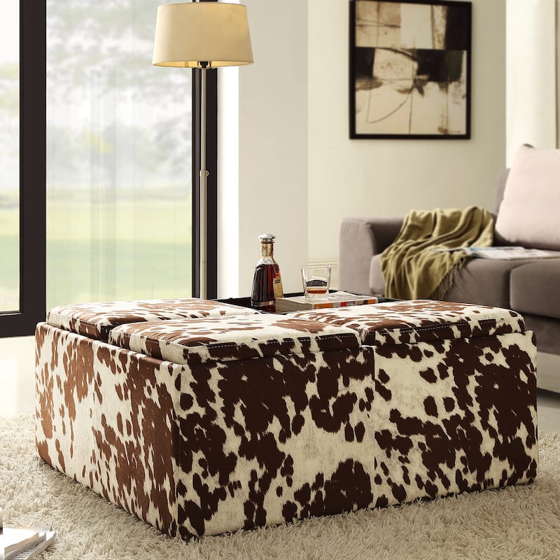 Decor Brown White Cow Hide Storage Ottoman by iNSPIRE Q Bold