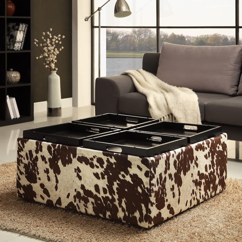 Decor Brown White Cow Hide Storage Ottoman by iNSPIRE Q Bold