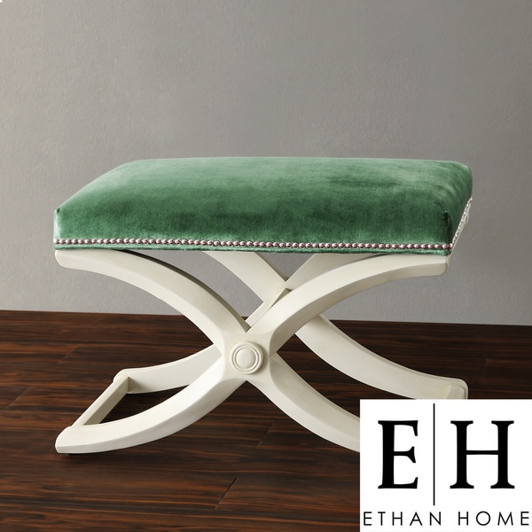 ETHAN HOME Imperial Green Velvet Bench with Nailhead Detail