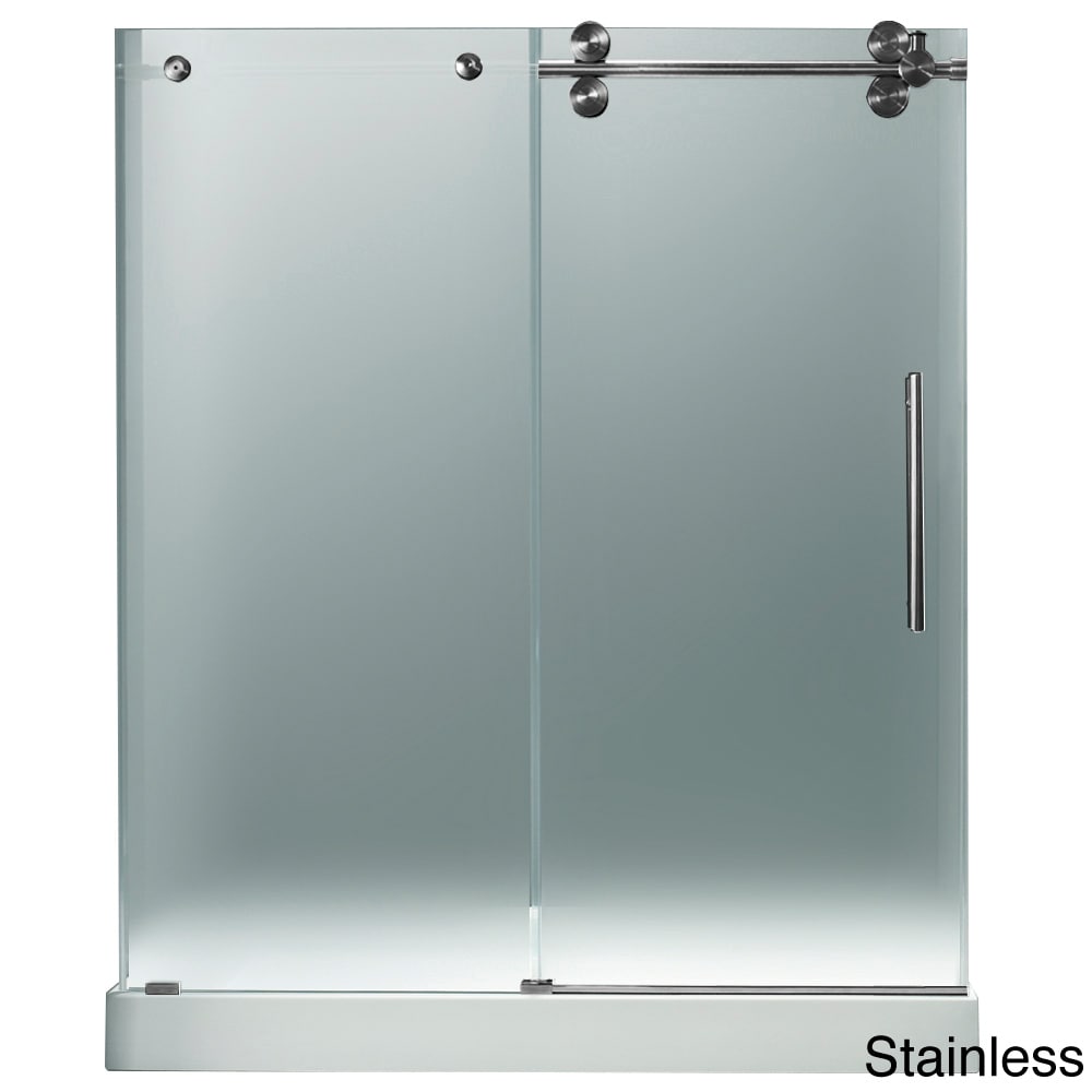 Vigo Right Sided Frameless Shower Door/ White Base Center Drain