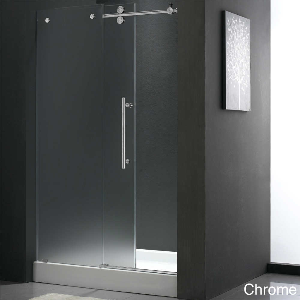 Vigo Frameless Right Sided Shower Door/ White Base Center Drain