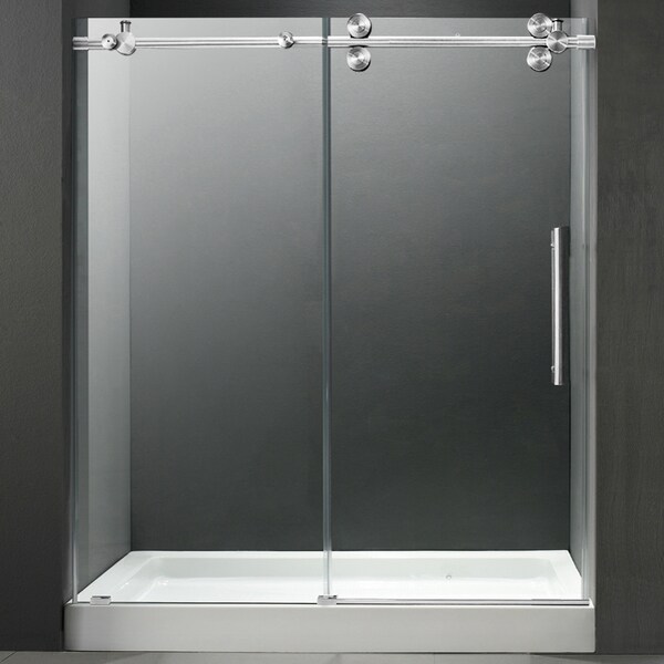 VIGO 60inch Frameless Center Drain Shower Door 0.375inch Clear Glass