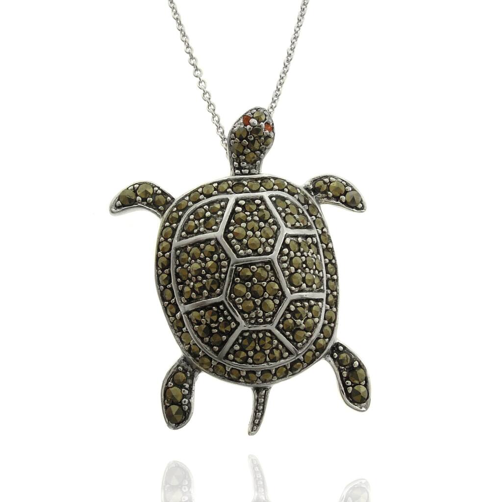 Dolce Giavonna Silverplated Marcasite and Cubic Zirconia Turtle Necklace