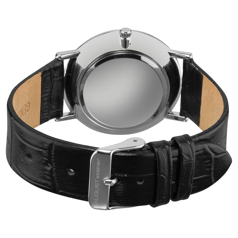 August Steiner Men's GMT Leather Silver-Tone Strap Quartz Watch