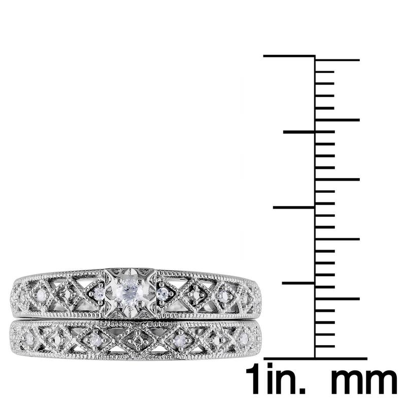 Miadora Sterling Silver 1/10ct TDW Vintage Diamond Filigree Bridal Ring Set - White