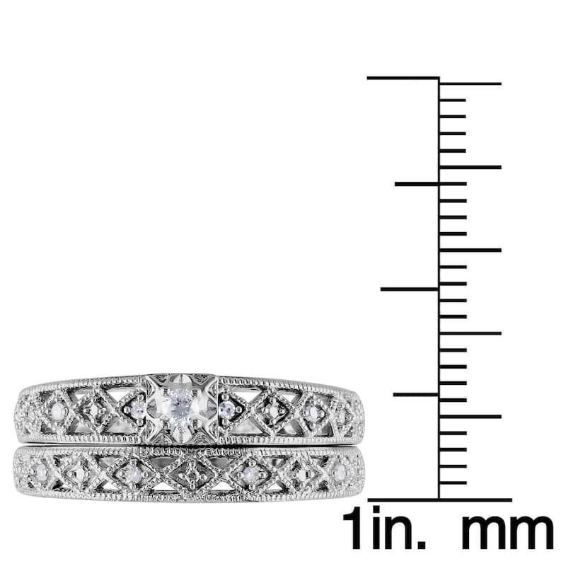 Miadora Sterling Silver 1/10ct TDW Vintage Diamond Filigree Bridal Ring Set - White