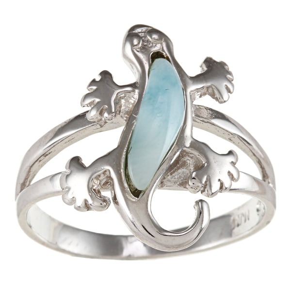 Sterling Silver Larimar Gemstone Gecko Ring Gemstone Rings