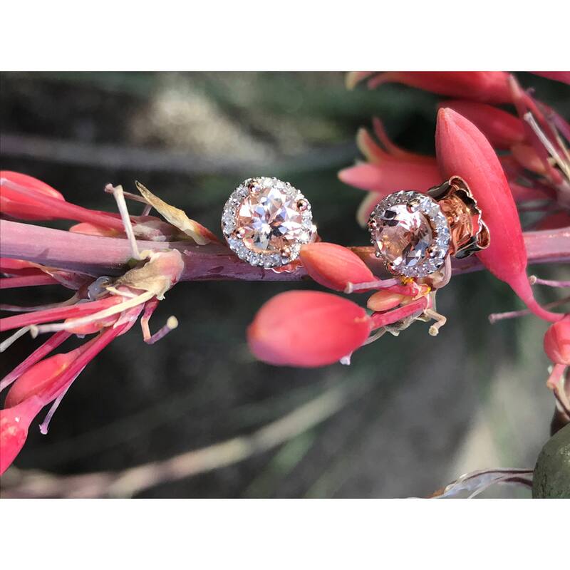 Miadora Rose Plated Sterling Silver Morganite and Diamond Halo Stud Earrings - 50.4 mm x 25.3 mm x 12.6 mm