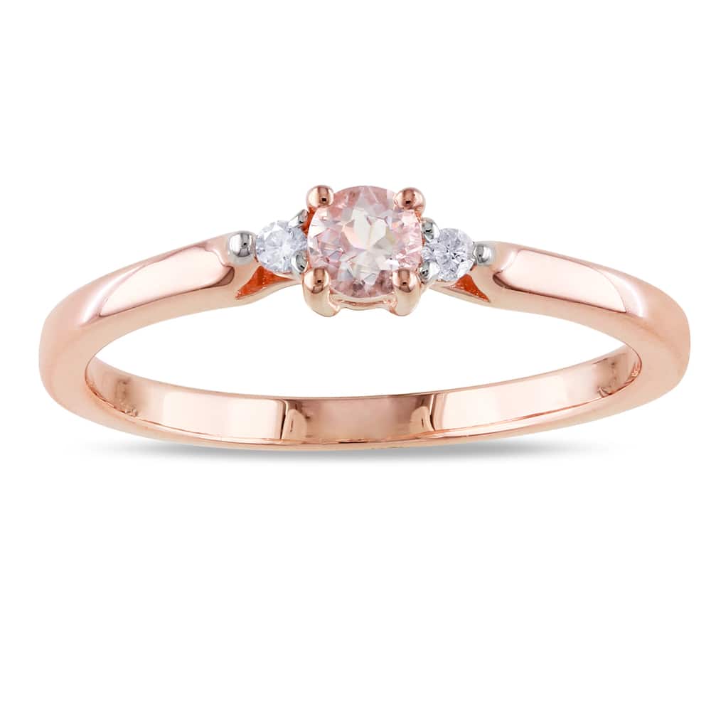 Miadora 3-Stone Morganite and Diamond Ring Rose Plated Sterling Silver
