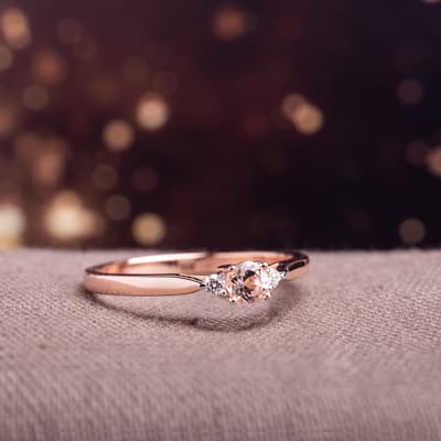 3-Stone Morganite and Diamond Ring in Rose Plated Sterling Silver by Miadora