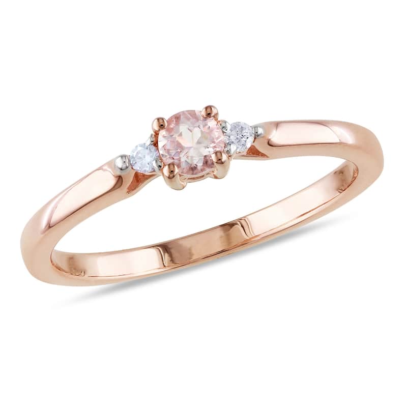 3-Stone Morganite and Diamond Ring in Rose Plated Sterling Silver by Miadora