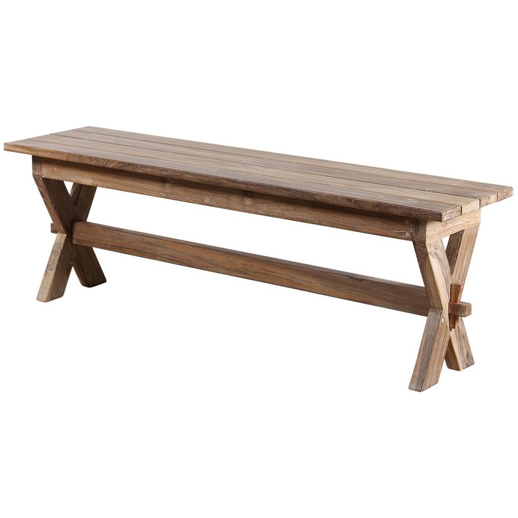 Handmade Slatted Teak Dining Bench (India)