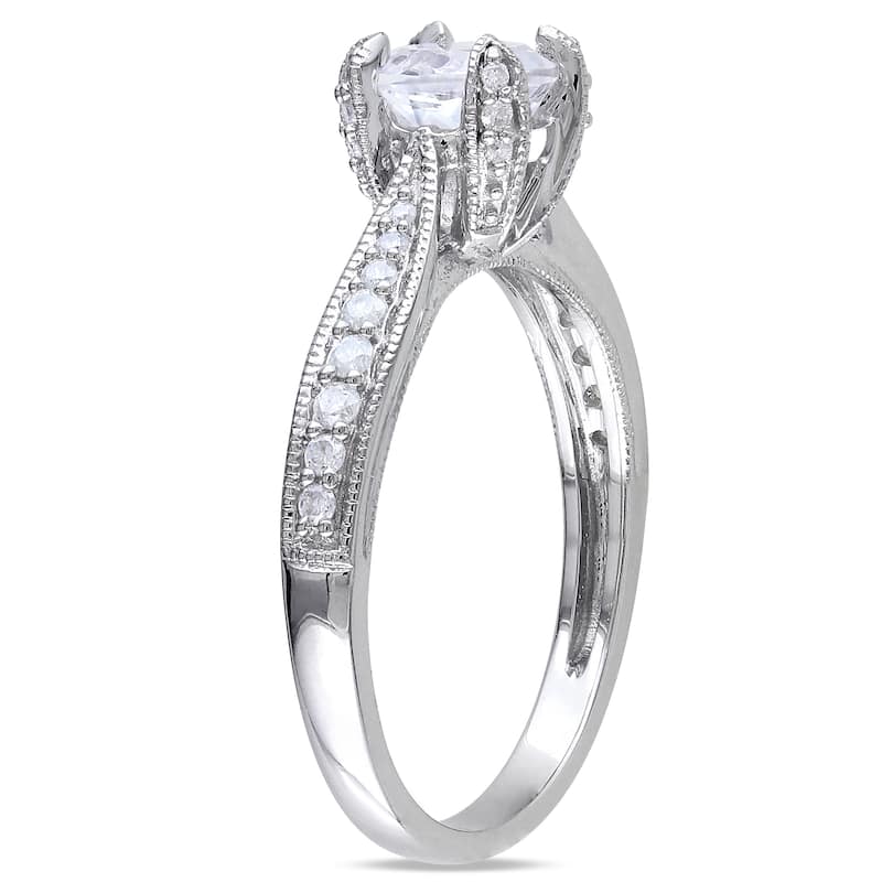 Miadora Silver Gemstone and 1/5ct TDW Diamond Engagement Ring (G-H, I1-I2)