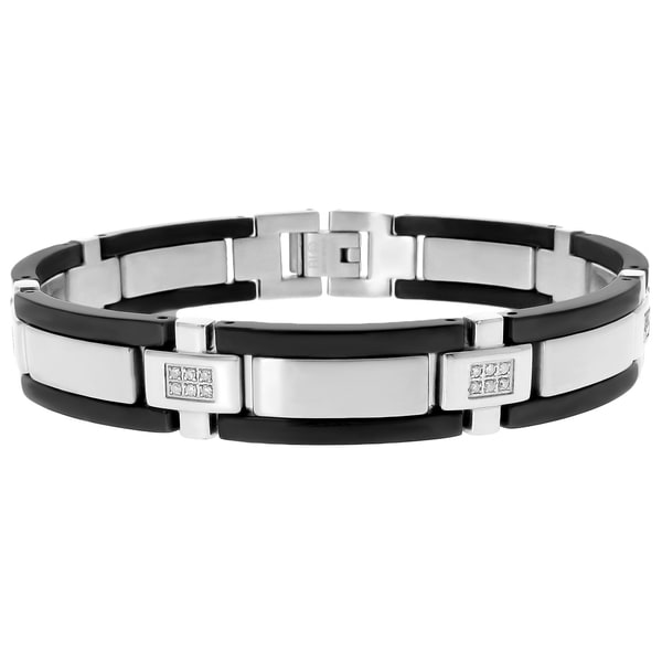 Shop Black Ion-plated Steel Men's 1/4ct TDW Diamond Bracelet - On Sale ...