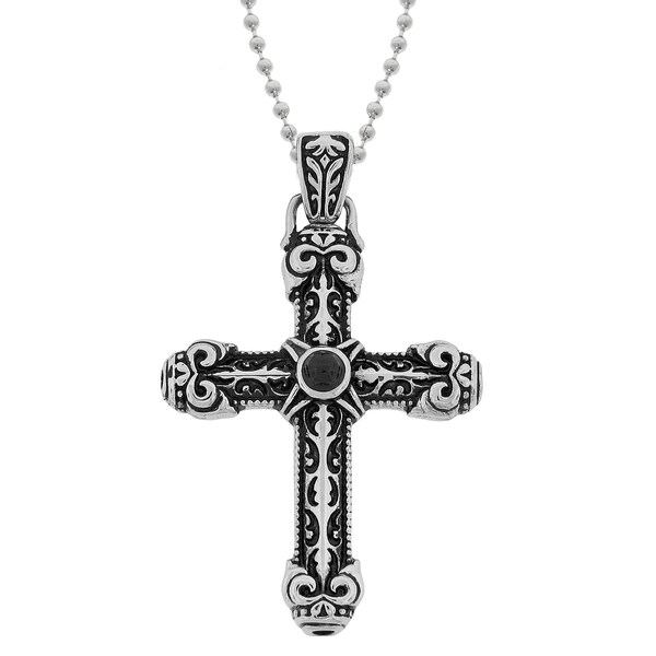 Shop Stainless Steel Cross with Black IP Pendant Necklace - On Sale ...