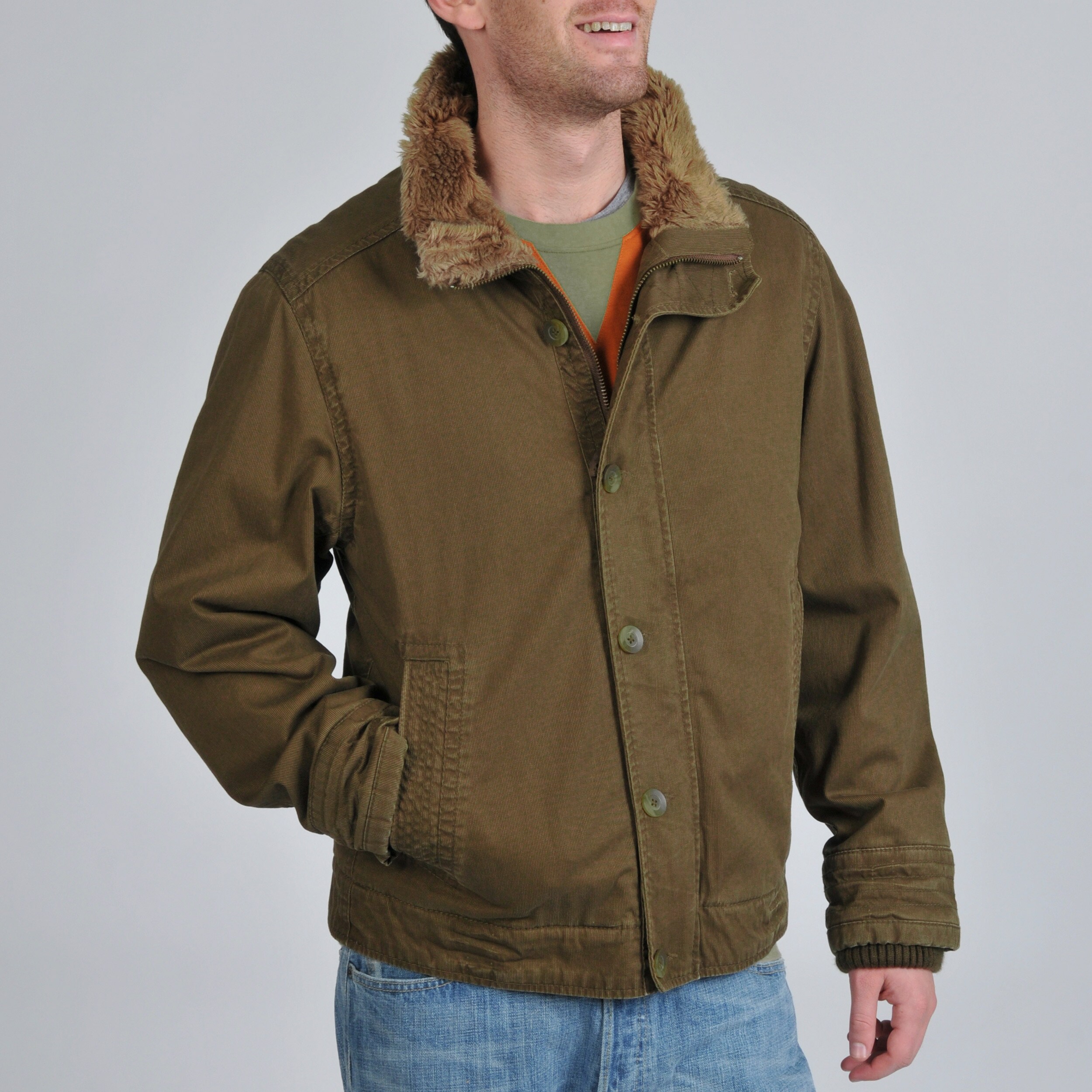 BKE Men's Corduroy Faux Fur Trim Jacket - Overstock™ Shopping - Big ...