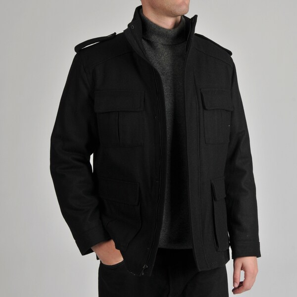 Shop Alfani Men's Black Wool-blend Zip-front Coat - Free Shipping Today ...