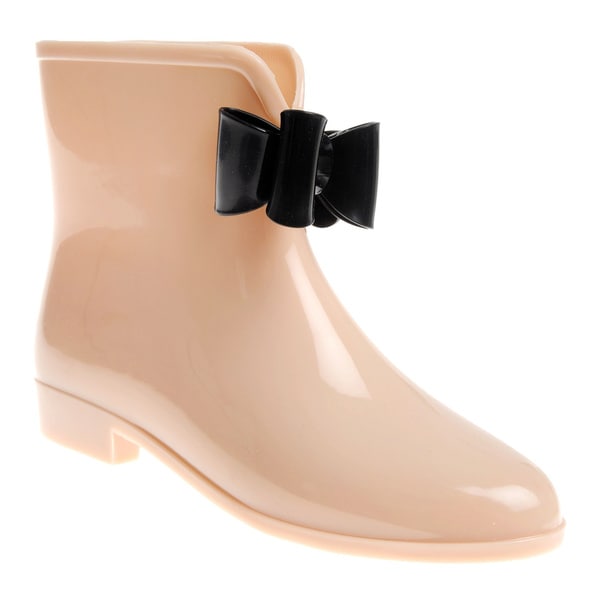 Solid Bow Detail Rubber Ankle Rain boot 