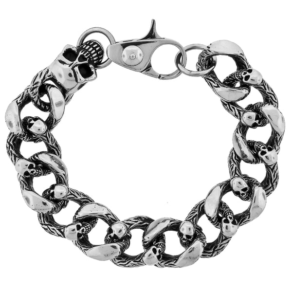 Stainless Steel Men's Skull Chunky Chain Bracelet - On Sale - Overstock ...