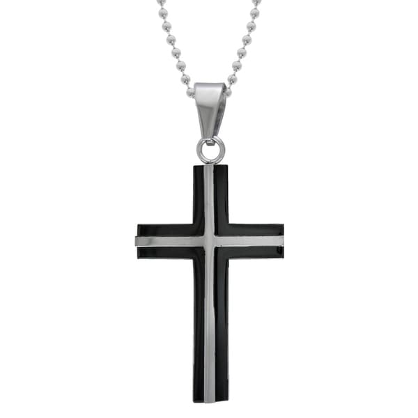 Shop Black Ion-plated Stainless Steel Men's Cross Necklace - Free ...