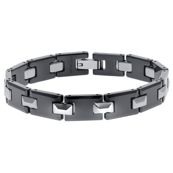 Crucible Black plated Stainless Steel Mens Carbon Fiber Bracelet