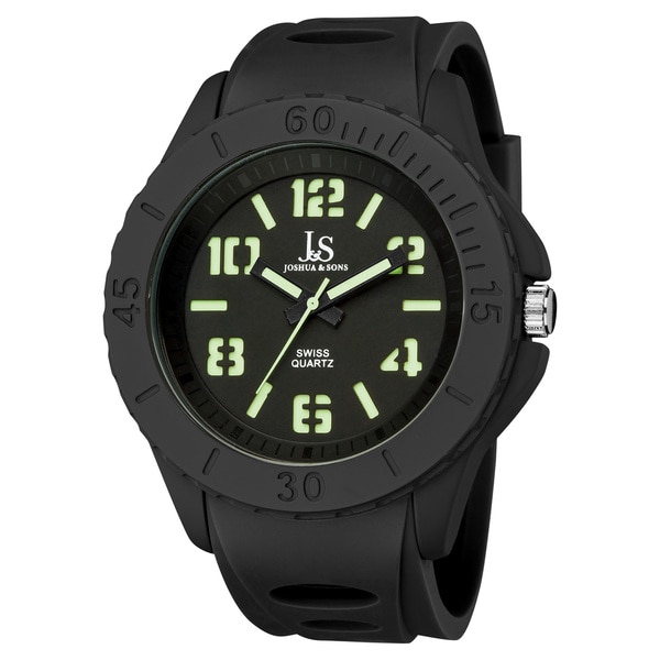 Joshua & Sons Men's Black Luminous Swiss Quartz Sport Watch