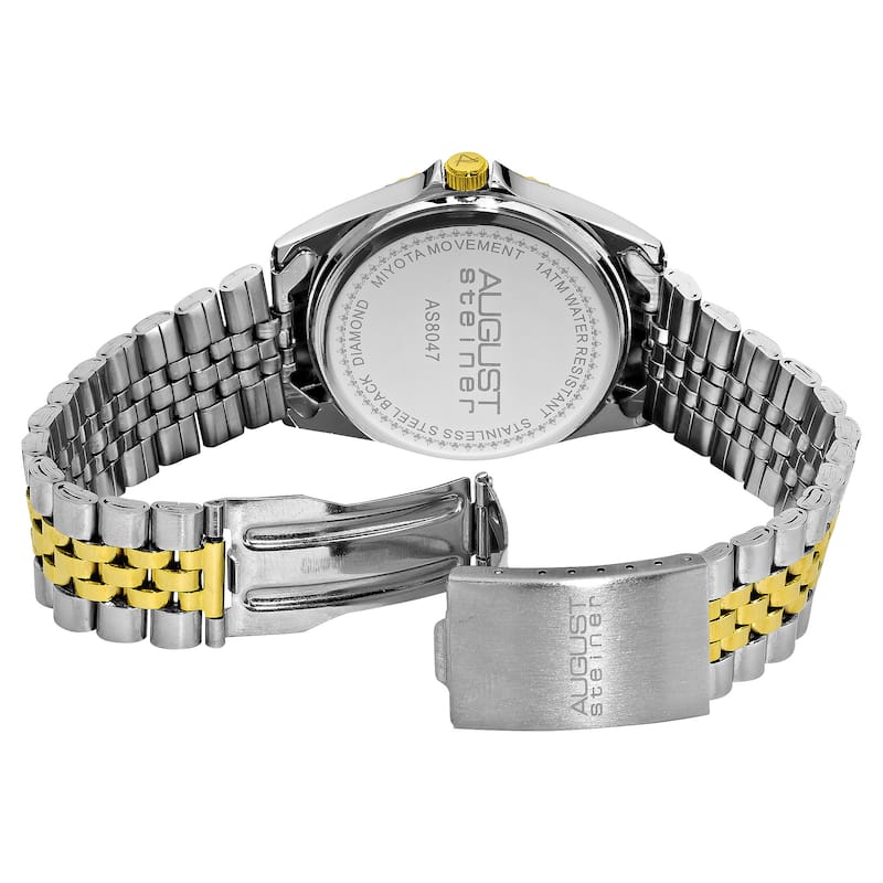 August Steiner Men's Quartz Diamond Stainless Steel Two-Tone Bracelet Watch - White