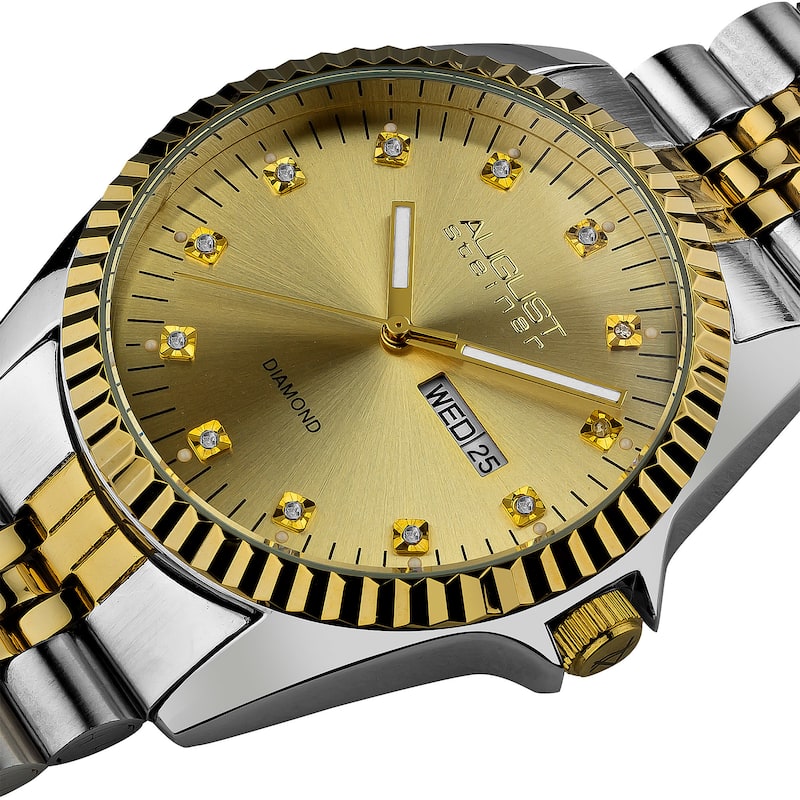 August Steiner Men's Quartz Diamond Stainless Steel Two-Tone Bracelet Watch - White