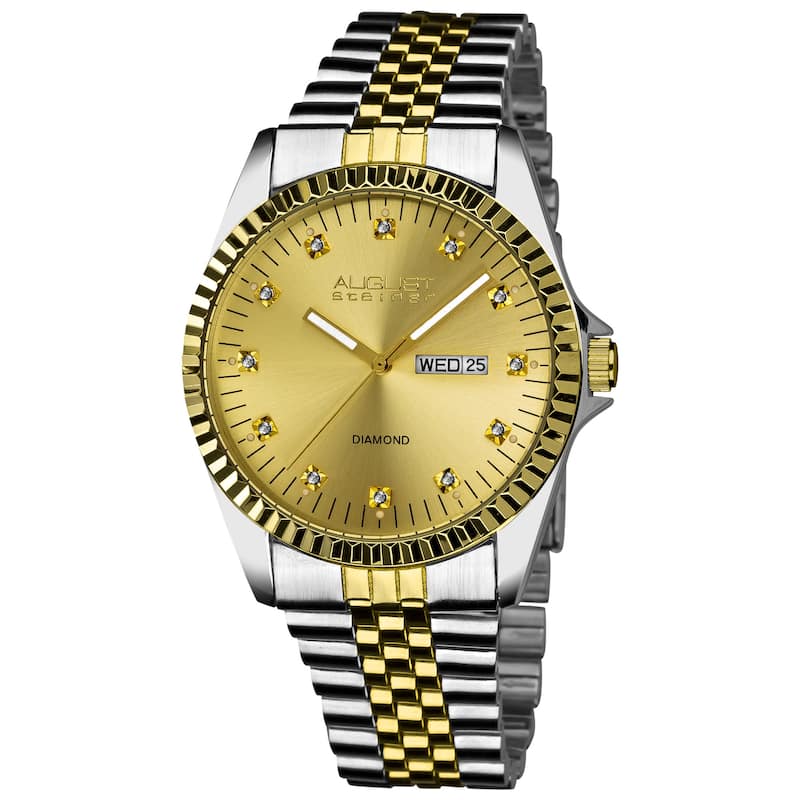 August Steiner Men's Quartz Diamond Stainless Steel Two-Tone Bracelet Watch - White