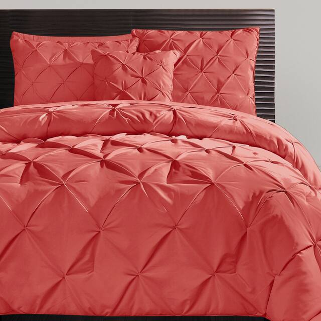 VCNY Carmen Pintuck Tufted Solid Color 4-piece Comforter Set - King-Coral
