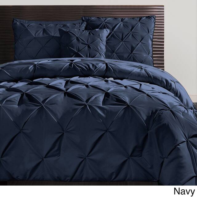 VCNY Carmen Pintuck Tufted Solid Color 4-piece Comforter Set - King-Navy