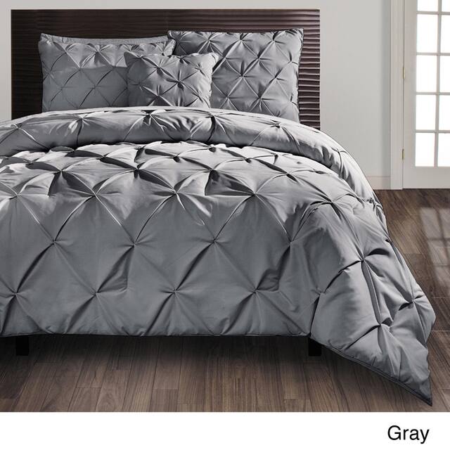 VCNY Carmen Pintuck Tufted Solid Color 4-piece Comforter Set - King-Grey