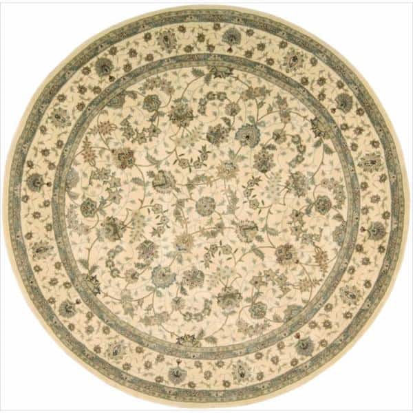 Nourison Hand-tufted Floral Scroll Traditional Persian Area Rug - 8' Round - Ivory - Runner/Round