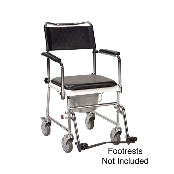 Portable Upholstered Wheeled Drop Arm Bedside Commode