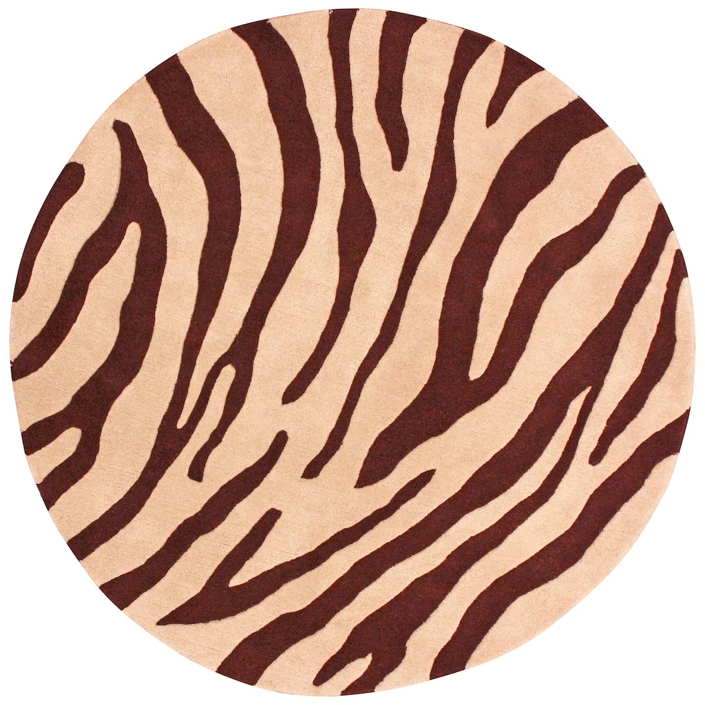 Nuloom Handmade Modern Zebra Brown / Beige Wool Rug (6' Round) - 6' Round