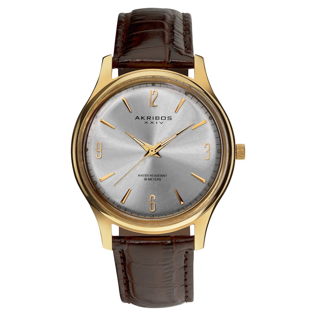 Akribos XXIV Men's Stainless Steel Swiss Quartz Gold-Tone Strap Watch