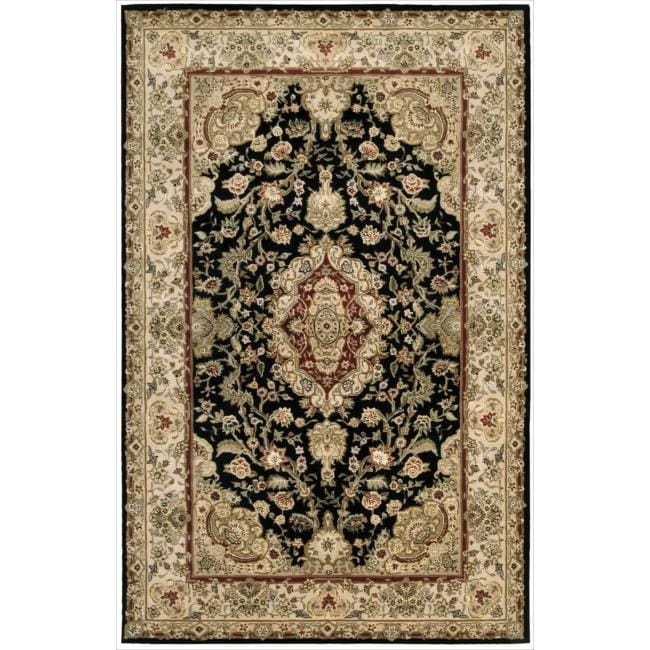 Floral Nourison 2000 Hand tufted Tabriz Black Rug (56 X 86)