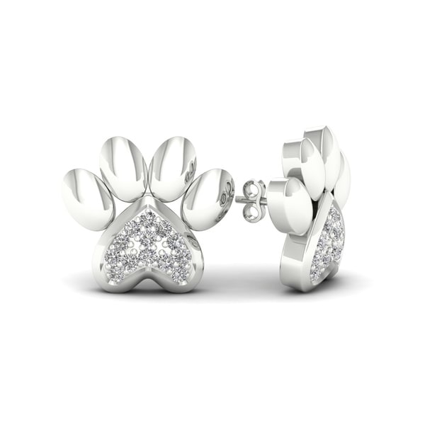 De Couer Igi Certified 10k White Gold Diamond Accent Dog Paw De Couer Igi Certified 10k White Gold Diamond Accent Dog Paw Print Earrings