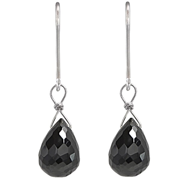 Ashanti Black Spinel Briolette Dangle Sterling Silver Earrings Sri