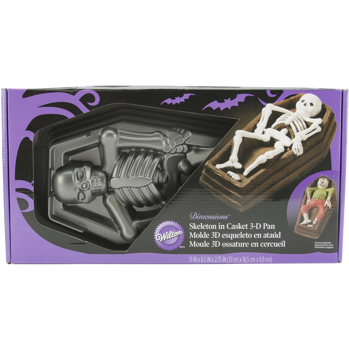 WILTON Skeleton in Casket 3-D Halloween Cake Pan 13 X 6.5 X 2.75 