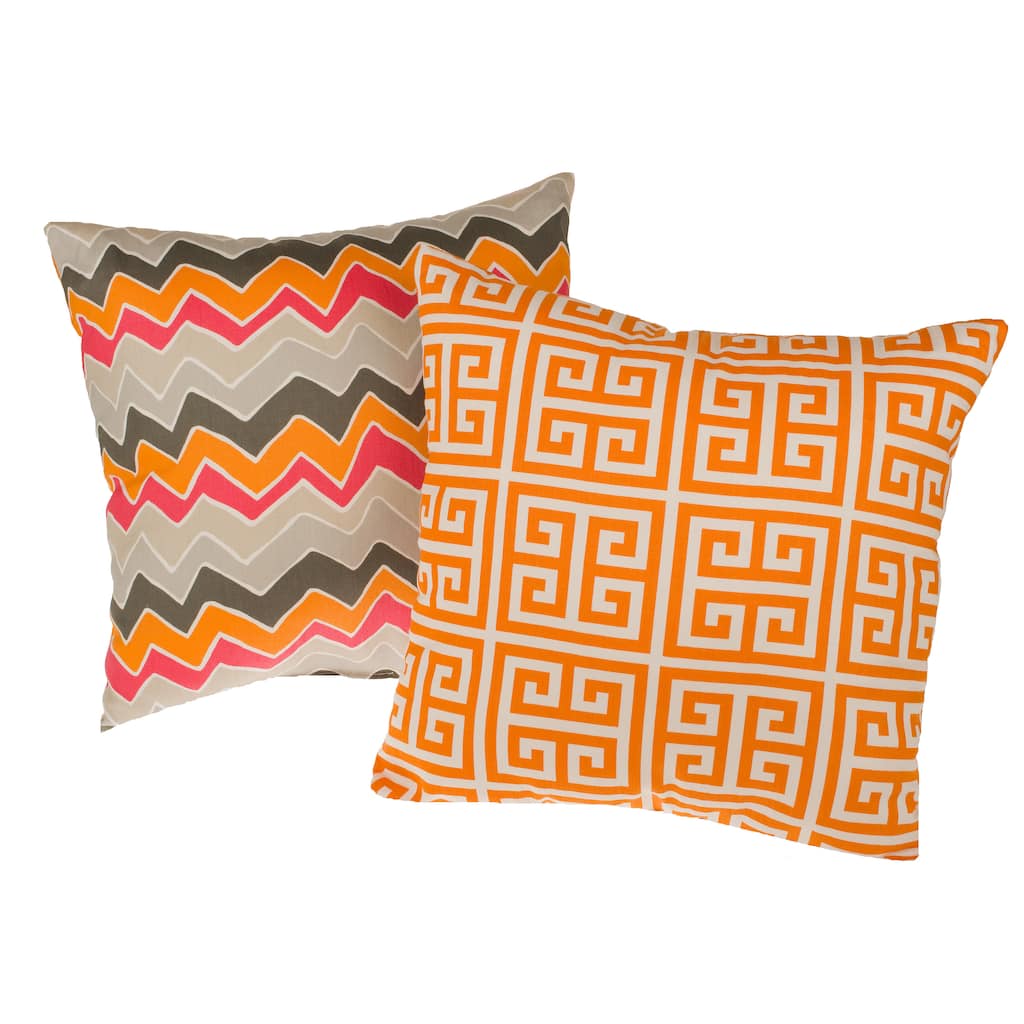 Tempo Orange Reversible Square Decorative Pillows (Set of 2)