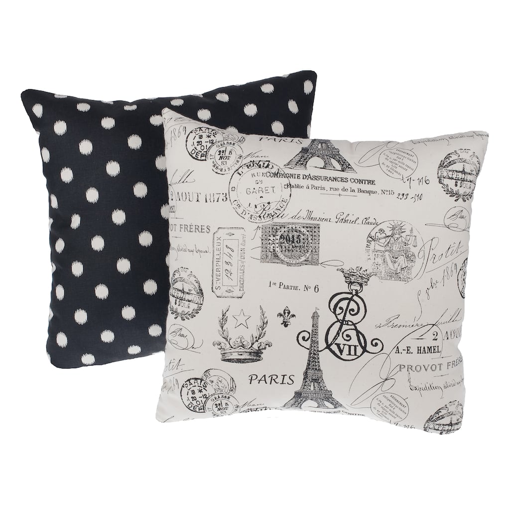 Paris Black Reversible Square Decorative Pillows (Set of 2)