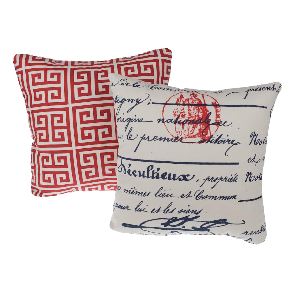 Greek Key Red Reversible Square Decorative Pillows (Set of 2)