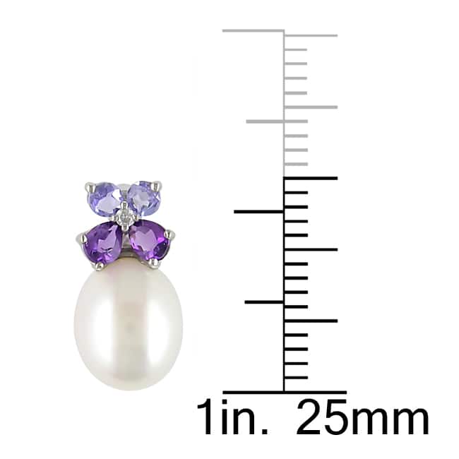 Miadora Silver Pearl, Multi-gemstone and Diamond Earrings (8-8.5 mm)
