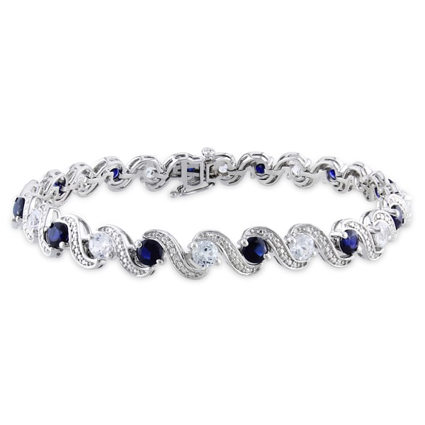 Miadora Sterling Silver Created Blue and White Sapphire Bracelet