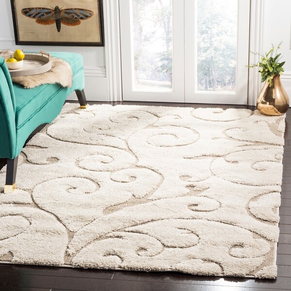 Safavieh Florida Shag Scrollwork Elegance Cream/ Beige Rug - 6' x 9'