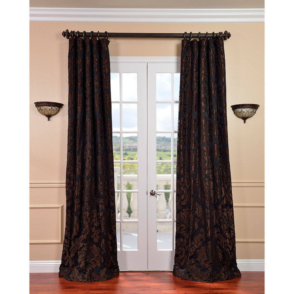 Exclusive Fabrics Astoria Black/Cognac Faux Silk Jacquard Curtain (1 Panel)