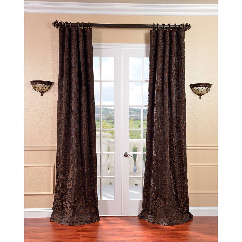 Exclusive Fabrics Medici Black/Pewter Faux Silk Jacquard Curtain (1 Panel)