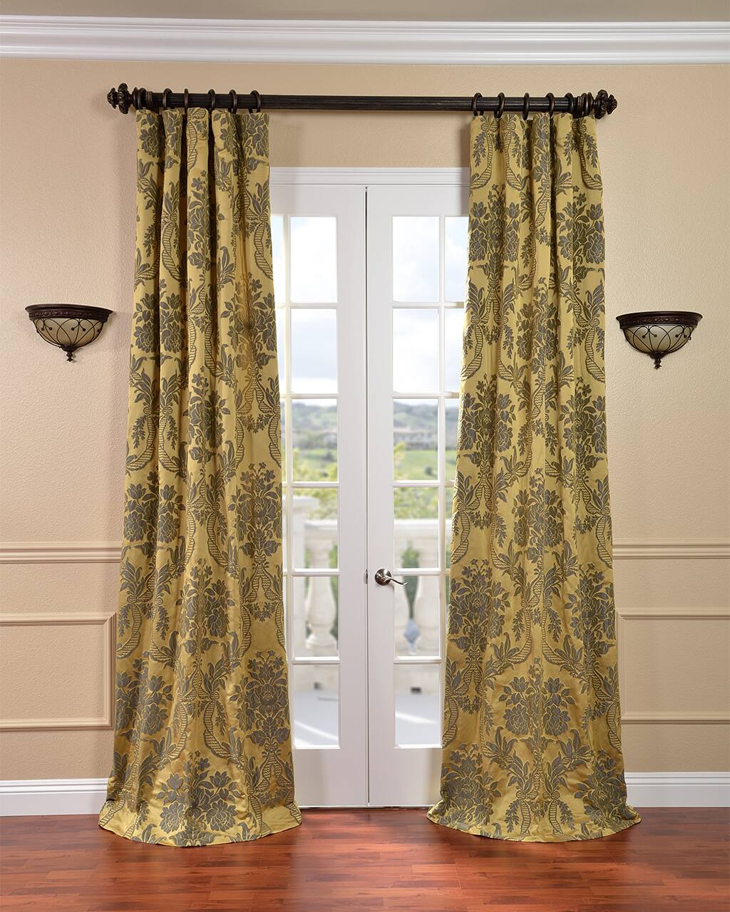 Exclusive Fabrics Magdelena Gold/Blue Faux Silk Jacquard Curtain (1 Panel)