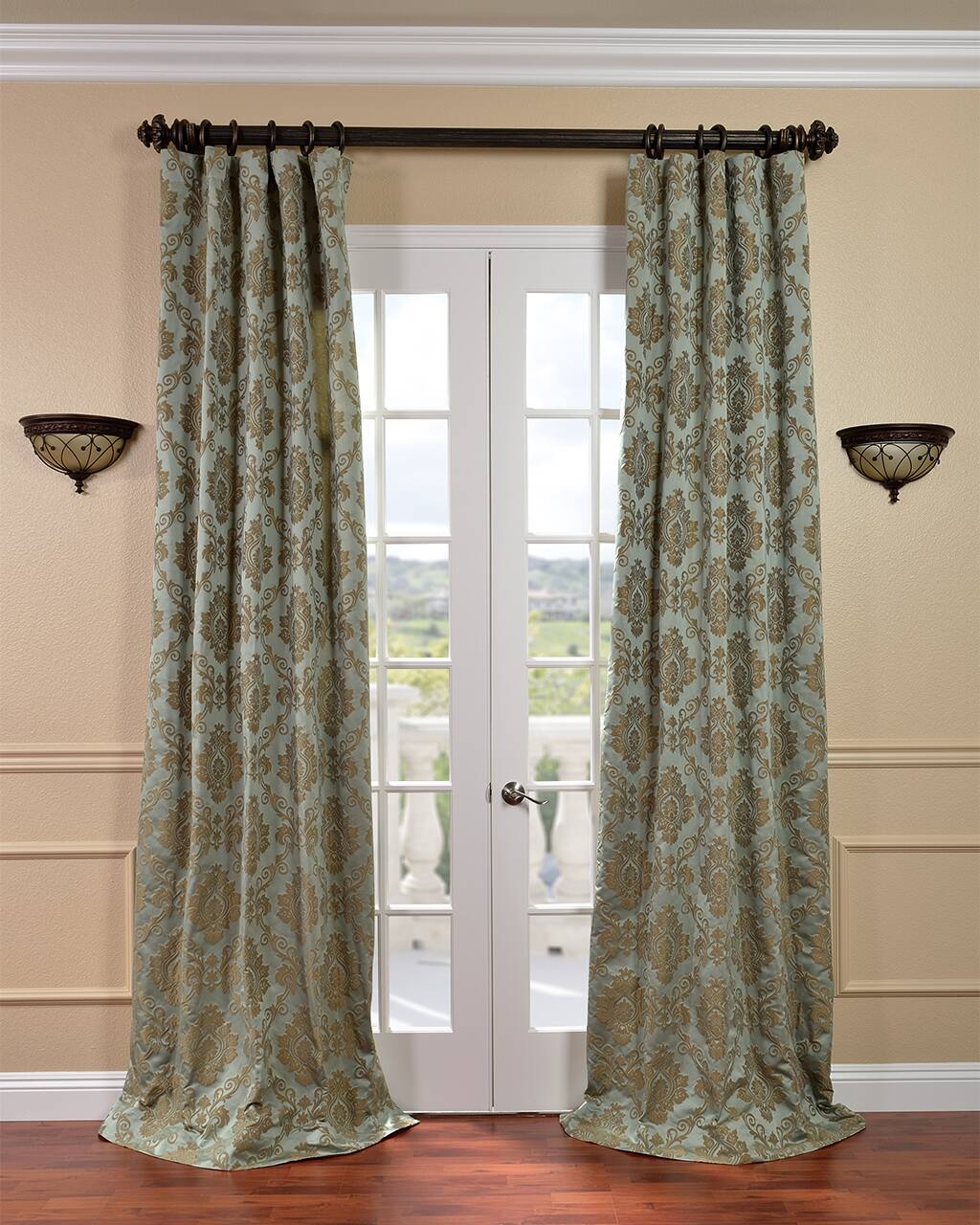 Exclusive Fabrics Amalfi Aqua/Bronze Faux Silk Jacquard Curtain (1 Panel)